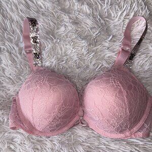 VS Shine Strap Bombshell Lace Pink Bra